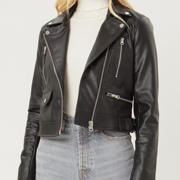 Luxe Black Vegan Leather Zipper Moto Biker Jacket - Picture 6 of 7